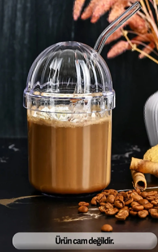 CAM PİPETLİ KRİSTAL BARDAK 400ML SOĞUK KAHVE BARDAĞI LİMONATA BARDAĞI MEŞRUBAT