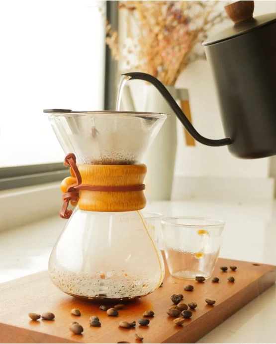400 Ml Bambu Dekor Kahve Demliği Dripper Kahve Çekirdeği Ayrıştırma Filtre Kahve Demliği